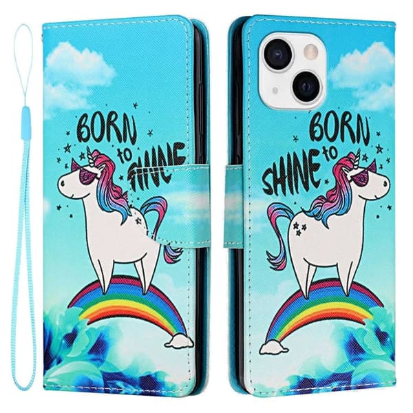 Wonderland iPhone 14 Plus flip etui - Regnbue / Hest