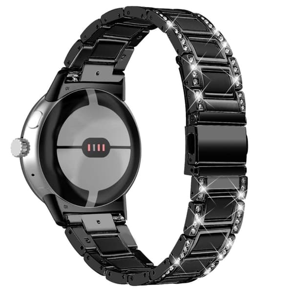 Google Pixel Watch rhinestone-dekor i resin-stil urrem i rustfrit stål - Sort