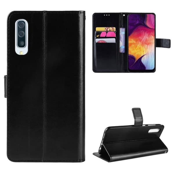 Crazy Horse Samsung Galaxy A50 læder etui - Sort