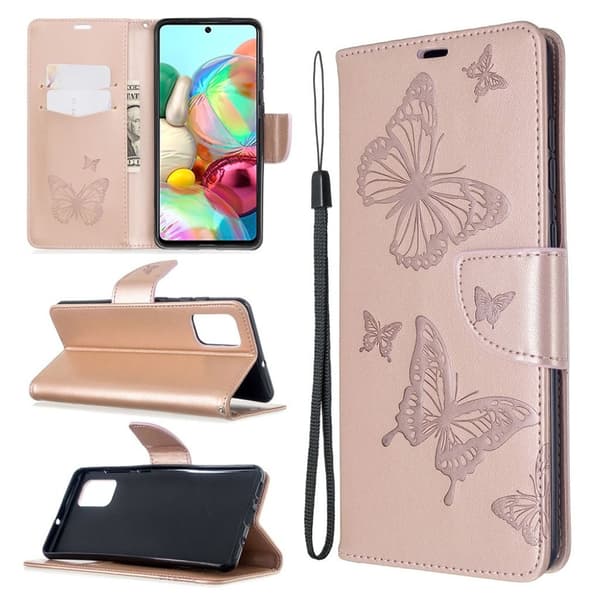 Butterfly Samsung Galaxy A71 etui – Rødguld