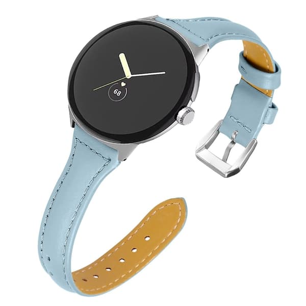 Google Pixel Watch urrem i ægte læder med silvcr-stik - Blå