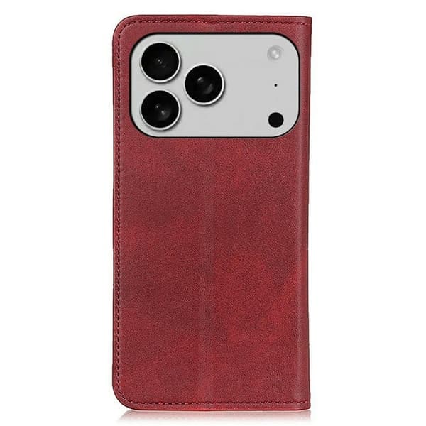 iPhone 17 Pro Max lompakkokotelo, aitoa nahkaa - Punainen