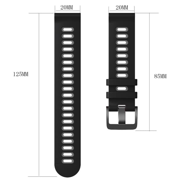 20mm Universal kaksivärinen silikoni ranneke - Musta / Harmaa