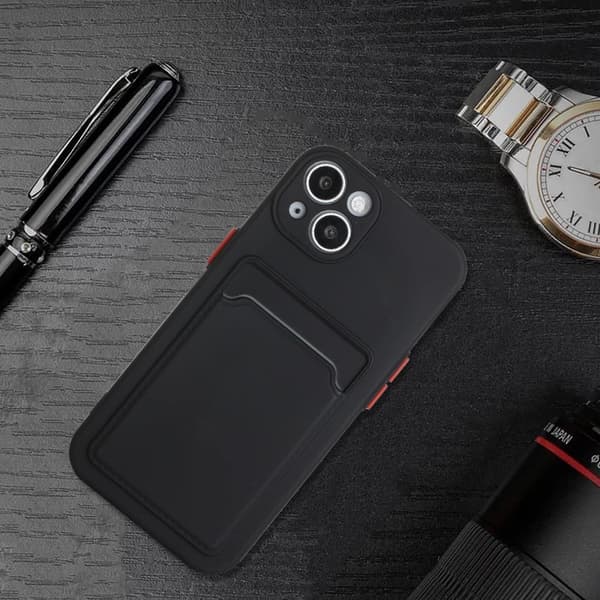 Cover med Kortholder til iPhone 15 Plus - Sort