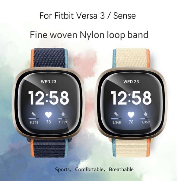 Fitbit Sense / Versa 3 nylonhihna - Tummansininen