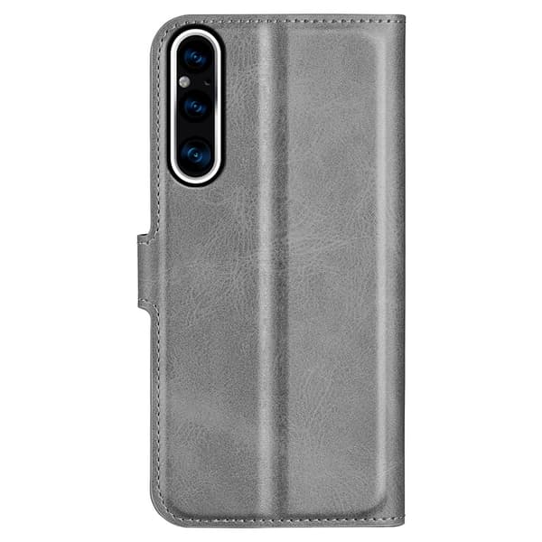 Hållbart konstläder Sony Xperia 1 V fodral med plånbok - Silver/Grå