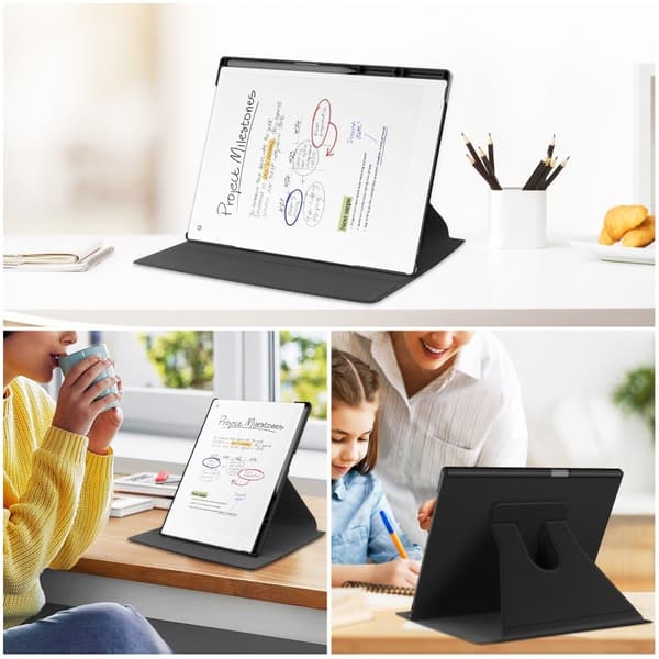 Remarkable Paper Pro Case Front Support 360 Degree Rotating Stand Bump Resistant and Vegan Leather E-Reader Cover - Black