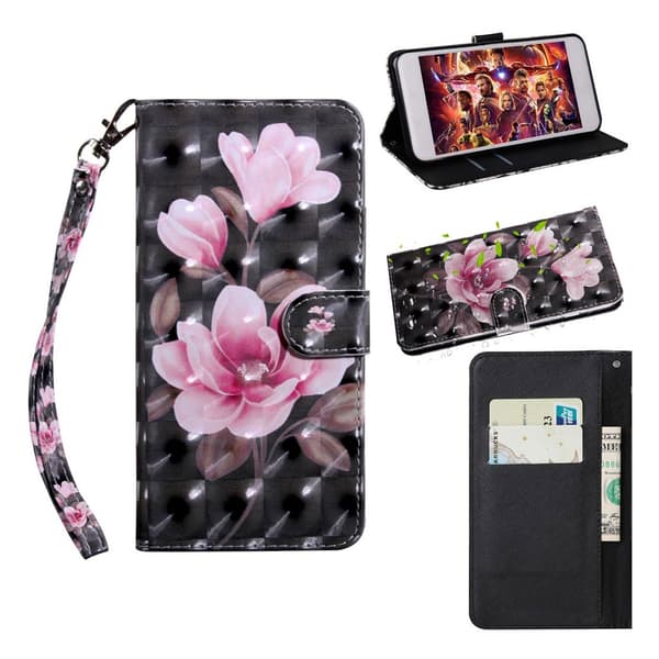 Samsung Galaxy A40 dekormönstrat läderfodral - Rosa Blommor