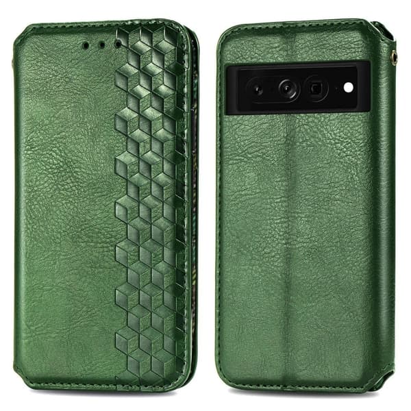 Læder Etui med A Stilfuldt Rhombus Tryk til Google Pixel 7 Pro - Grøn