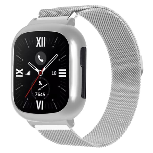 Honor Watch 4 rustfrit stål mesh-urrem Magnetiske remme med urkasse - Sølv