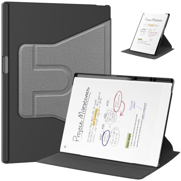 Remarkable Paper Pro Case Front Support 360 Degree Rotating Stand Bump Resistant and Vegan Leather E-Reader Cover - Grey