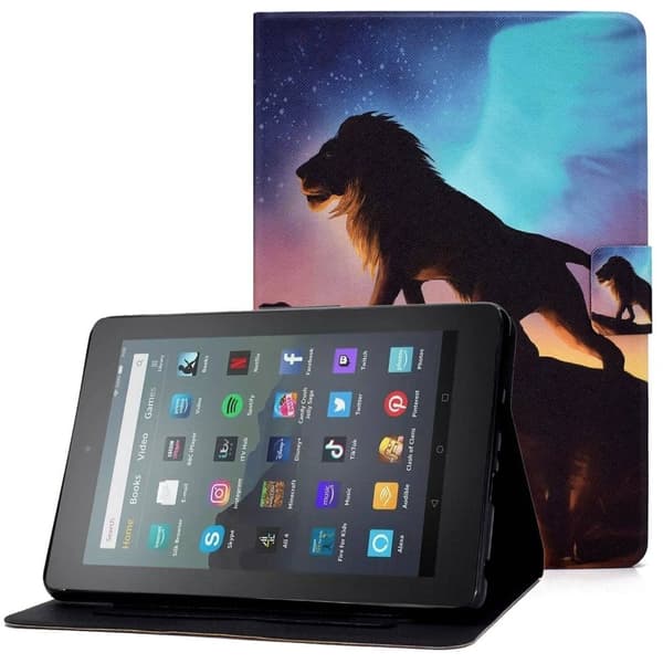 Amazon Fire 7 (2022) läderfodral med coolt mönster - Lejon