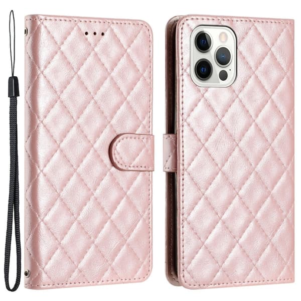 Funksjonelt rombe lommebokdeksel for iPhone 12 Pro Max - Rosa
