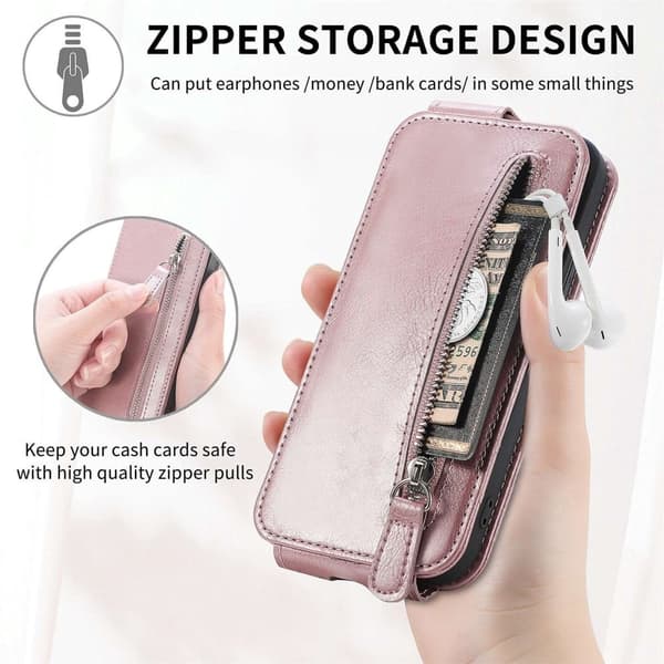 Lodret iPhone 7 Plus flip etui med lynlås - Pink