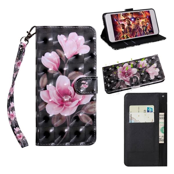 Samsung Galaxy A70 dekormönstrat läderfodral - Rosa Blomma