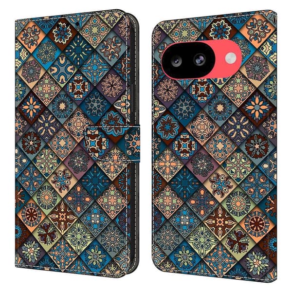 Plånboksfodral Google Pixel 10a mönstertryck stativ läderfodral med lock - Blå Blommor