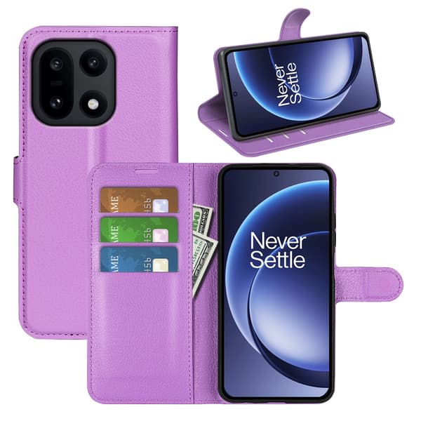 Klassisk OnePlus 15 flip etui - Lilla