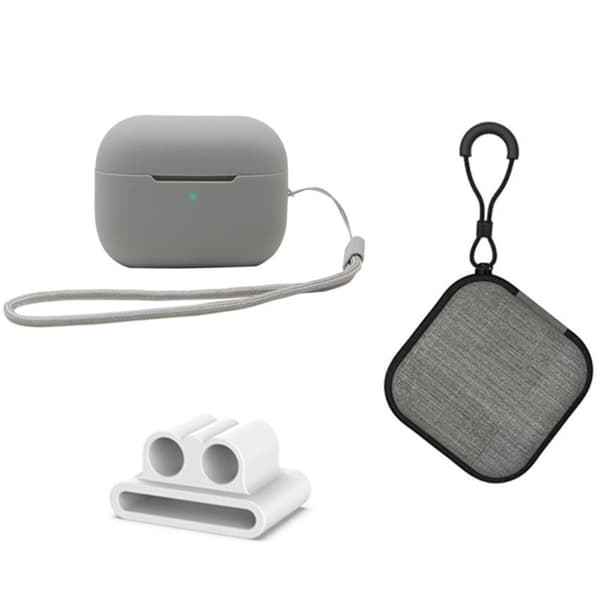 AirPods Pro 2 silikonfodral med förvaringslåda och hållare - Grå