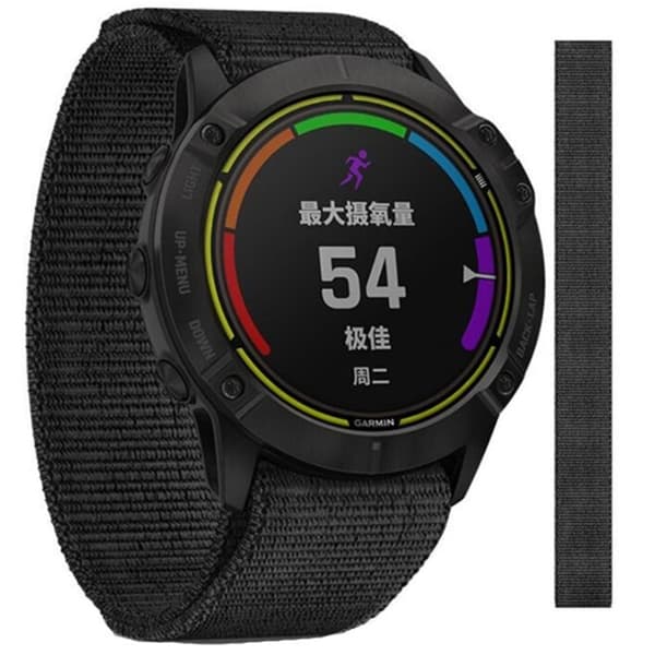 22 mm nylon loop urrem til Garmin-ur - Sort