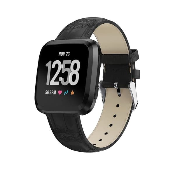 Fitbit Versa 22mm krokodille tekstur ægte læder urrem - Sort
