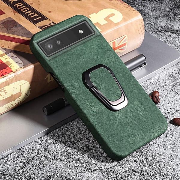 Stötsäkert läderfodral med oval kickstand för Google Pixel 6a - Grön