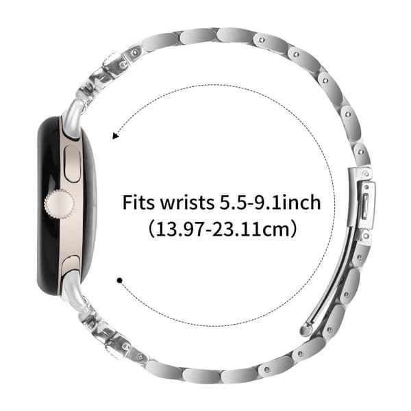 Google Pixel Watch 2 / Watch Erstatningsrem Butterfly Rhinestones Decor Sølv Rustfrit stål Urrem