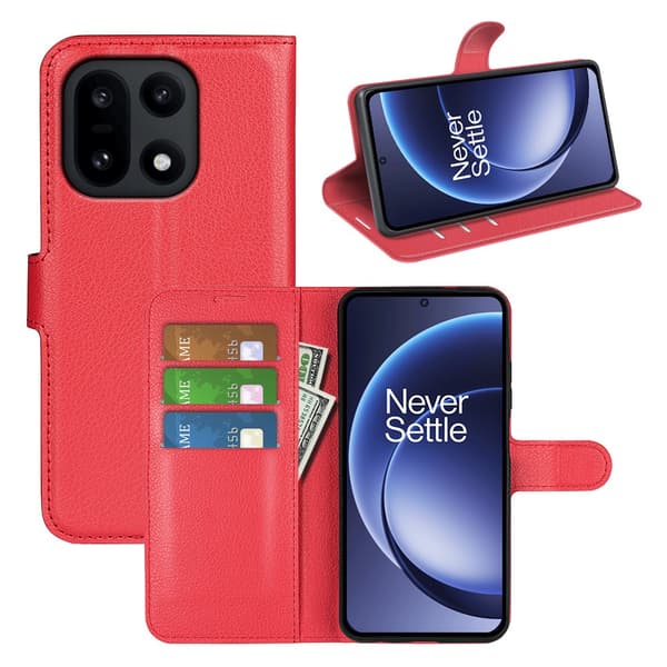 Klassisk OnePlus 15 flip etui - Rød