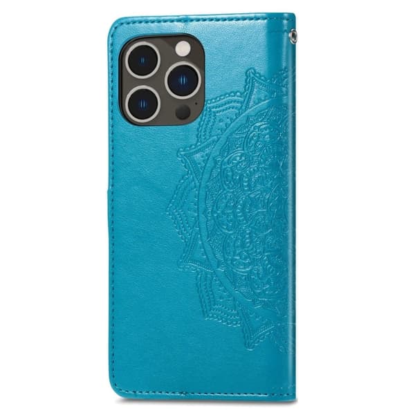 Mandala läder iPhone 14 Pro fodral - Blå