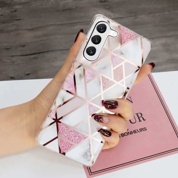 Deco Samsung Galaxy S23 Plus Etui - Electroplated Lyserød Marmor