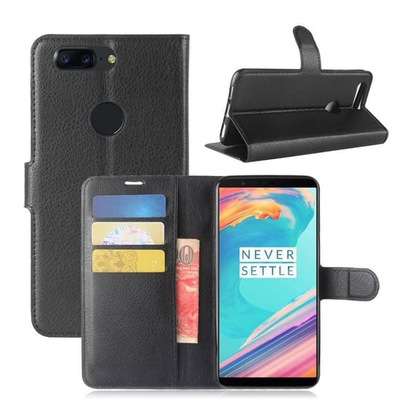 OnePlus 5T Etui med litchi tekstur - Sort