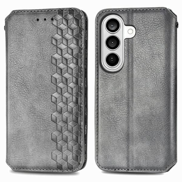Läder Samsung Galaxy A37 fodral med romb-design - Grå