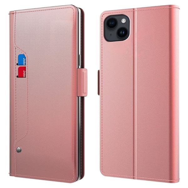 iPhone 15 Plus etui med makeup-spejl i smart design - Pink