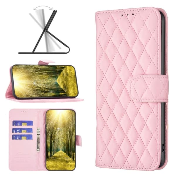 Rombemønster, matt flip-deksel for iPhone 14 Pro Max - Rosa