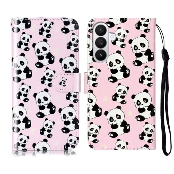 Samsung Galaxy S26+ Case Pattern Leather Wallet Phone Cover with Strap - Panda