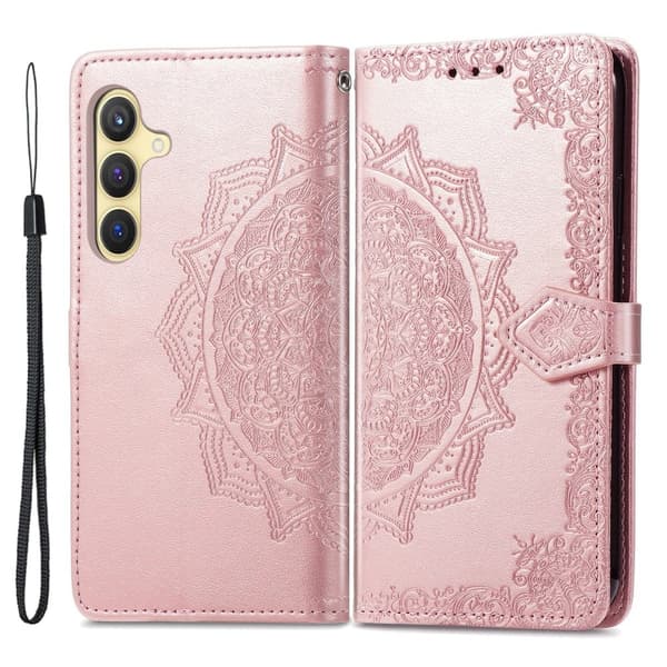 Mandala Samsung Galaxy S24 etui i lær - Rose Gull