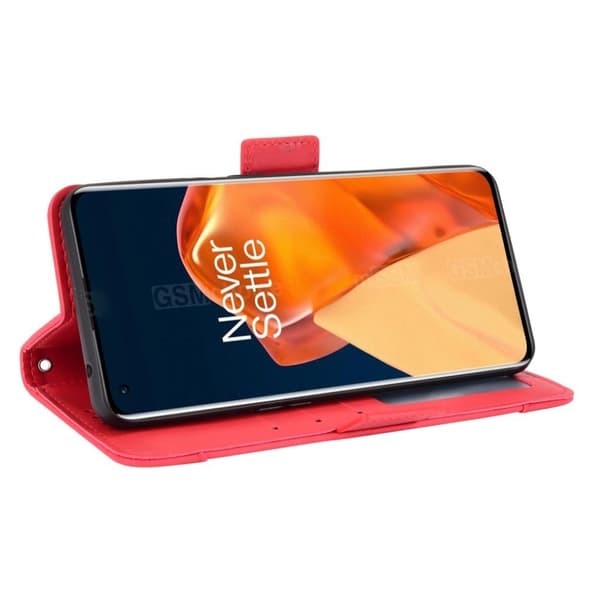 Modern-styled Læder Pung Etui til Oneplus 9 Pro - Rød