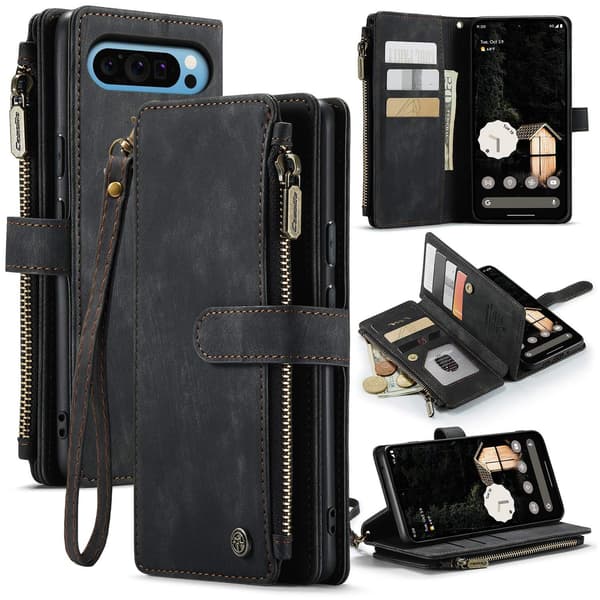 CaseMe Google Pixel 10 Pro XL etui med lynlås og pung - Sort