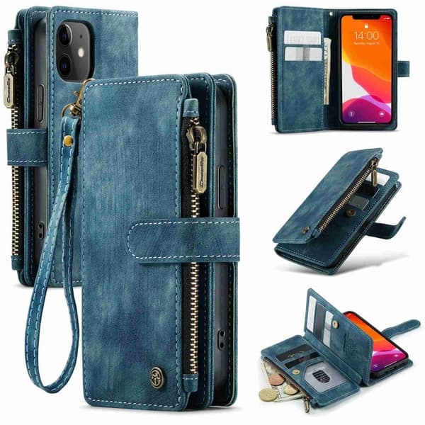 CaseMe iPhone 12 Mini etui med lynlås og pung - Blå