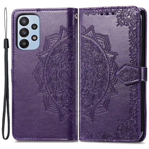 Mandala Samsung Galaxy A23 etui i lær - Lilla