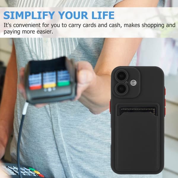Kortholder cover til iPhone 16 Plus - Sort