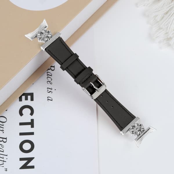 Google Pixel Watch 2 Urrem Ægte okselæder Blomsterdekor Justerbar rem - Sort