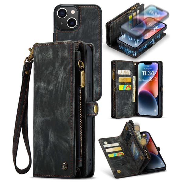CaseMe iPhone 14 Plus Zipper Lompakko - Musta