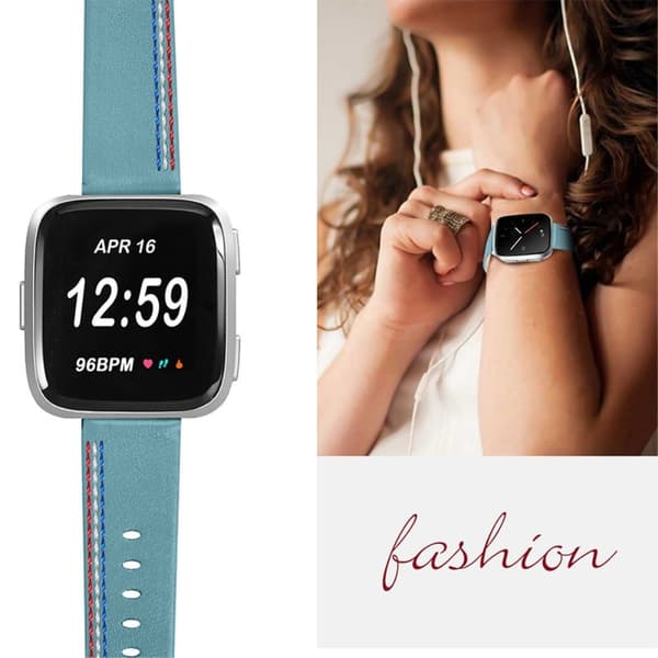 Fitbit Versa 2 / Versa Lite Cowhide læder urrem med syninger - Haze Blå