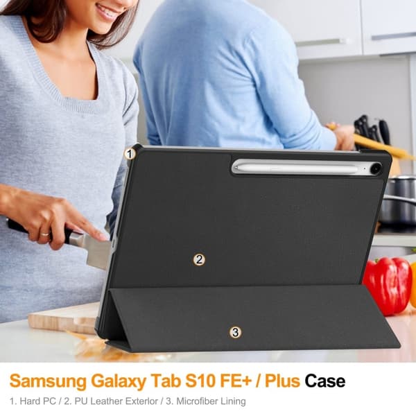 Samsung Galaxy Tab S10 FE+ etui Anti-Drop læderstativ til tablet - Sort