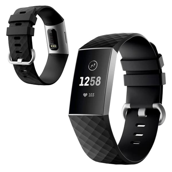 Fitbit Charge 4 / 3 urrem med diamantmønster - Sort Størrelse: S