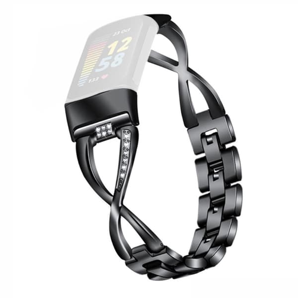 Fitbit Charge 4 / 3 elegant urrem i rustfrit stål med rhinestone-dekor - Sort
