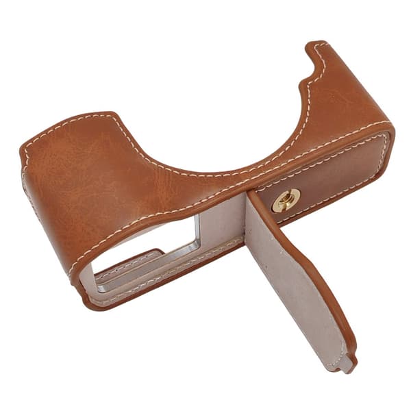 Olympus PEN E-P5 Camera Bottom Case Vegan Leather Half Cover with Battery Opening - Brown