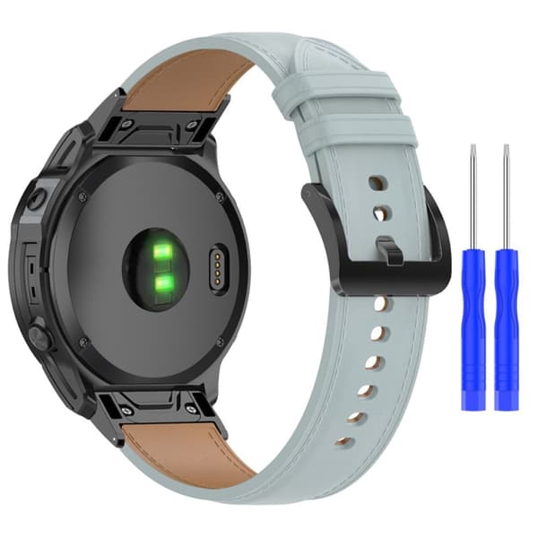 22 mm urrem i ægte læder til Garmin-ur - Grå
