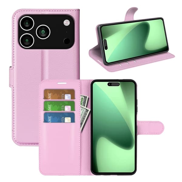 Klassisk iPhone 17 Pro Max flip etui - Lyserød