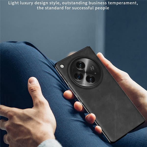 OnePlus Open Folding Case Nappa Texture Stand Lær- og støtsikkert telefonetui - Grå